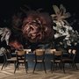 Papier peint panoramique avec pivoines et lys rouges