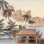 Vintage Charcoal Tropical Palm Tree and Summer Beach Wallpaper Mural