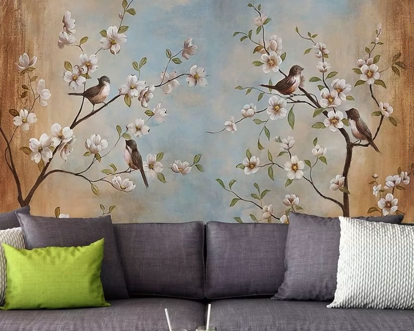 Nostalgische Aquarell Kirschblüten Fototapete