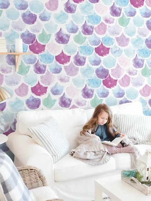 Colorful Mermaid Pattern Wallpaper Mural