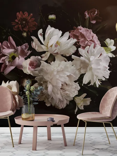 Dark Peony Floral Bouquet Wallpaper Mural
