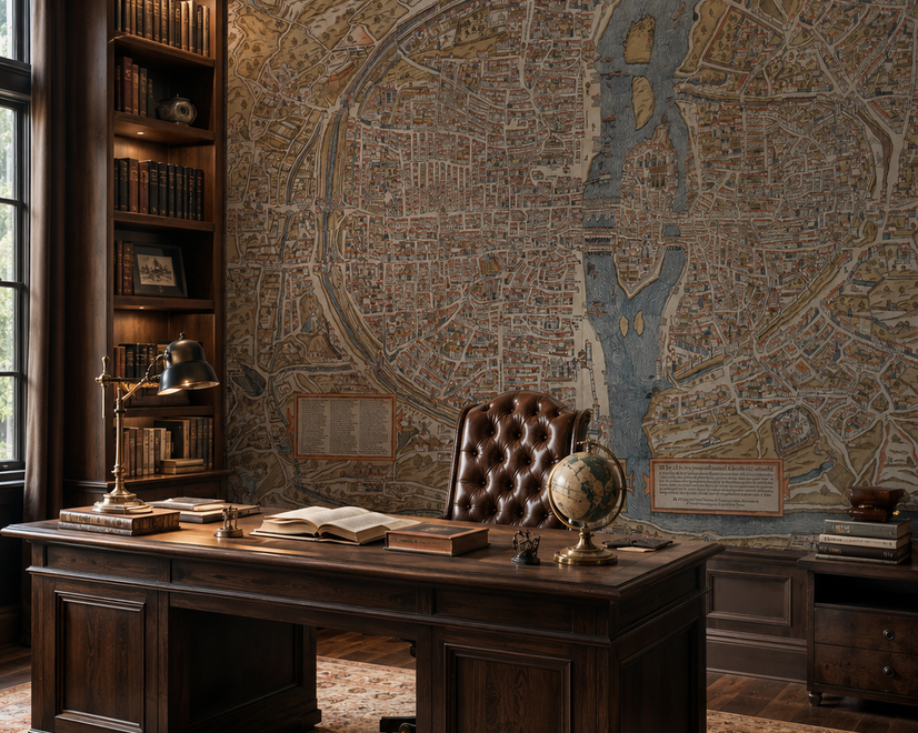 Antique European City Map Wallpaper Mural