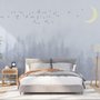 Monochrome Night Forest and Birds Wallpaper Mural