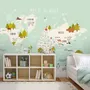 Kids World Map with Cartoon Animals Wallpaper Mural