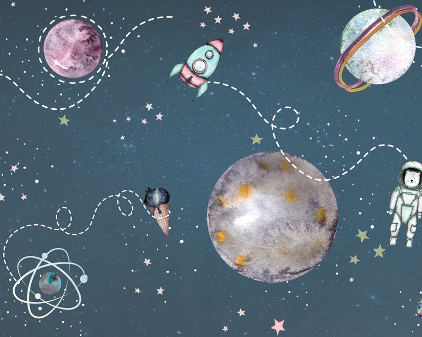 Kinderleuchtender Weltraum mit Aquarell-Bären-Astronauten-Fototapete