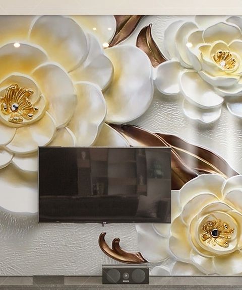 3D Prägedesign Gelbe Blumen Fototapete