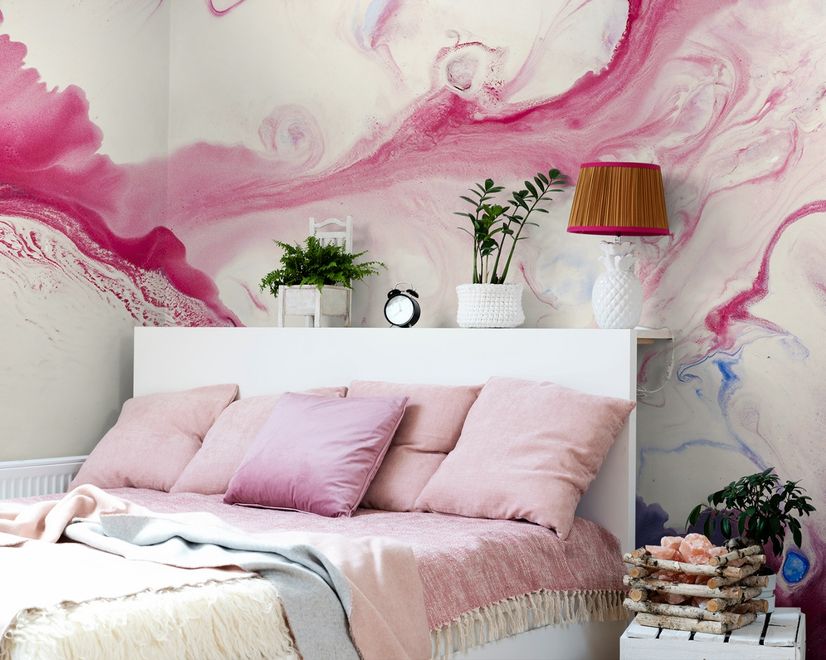Pink Blue Marble Style Brush Wallpaper Mural