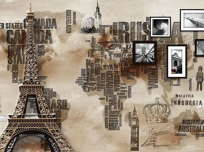 Eiffel Tower City Typography Wallpaper Mural