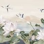 Papier peint lotus blanc oiseaux grue