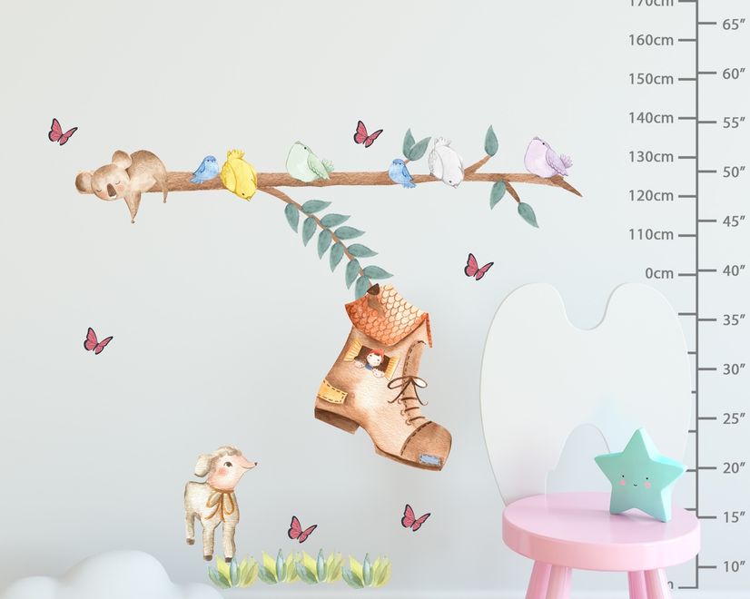 Kids Woodland Shoe home with Coala and Little Birds Wall Decal Sticker