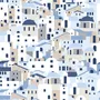 Cartoon Old Blue Greek House Wallpaper Mural