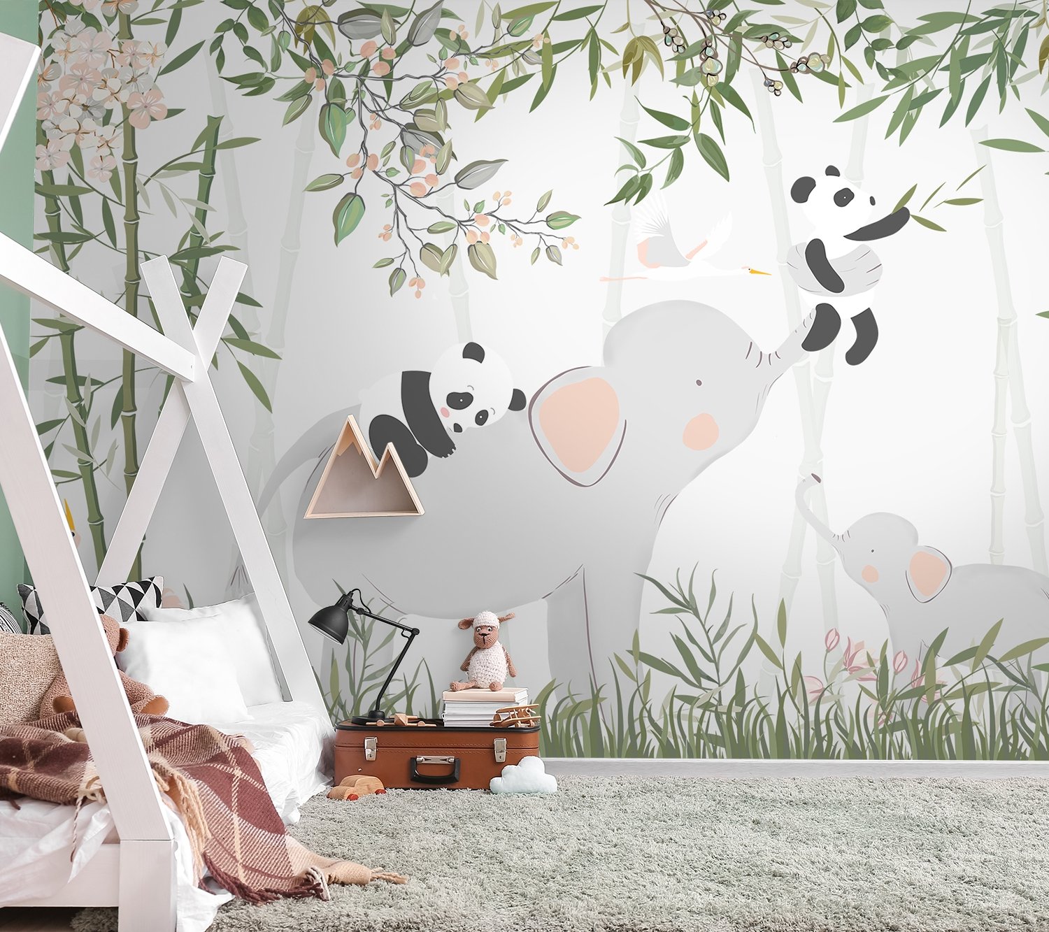 Panda Bear on Elephant Wallpaper Mural - Peel and Stick