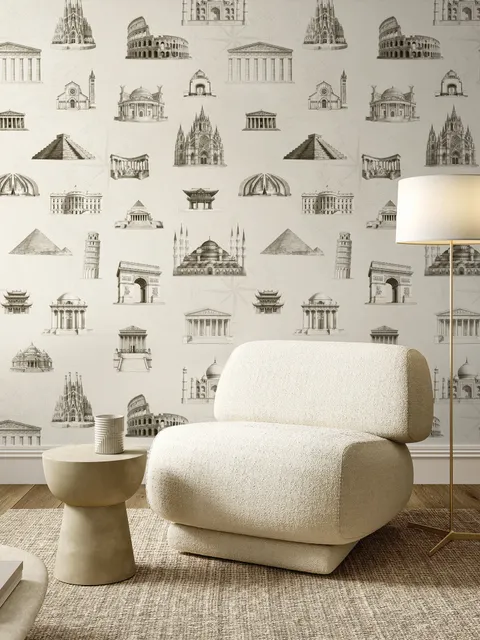 Vintage World Architecture Sketch Wallpaper Mural