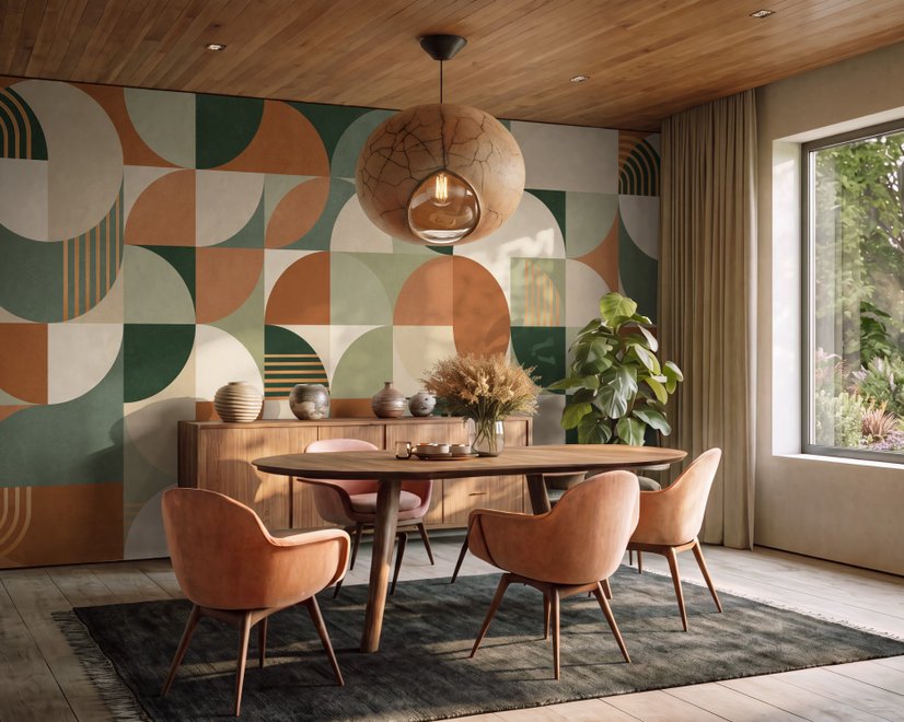 Retro Abstract Geometric Shapes Wallpaper Mural