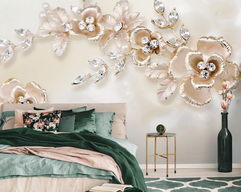 Cream Jewellery Rose Floral Wallpaper Mural