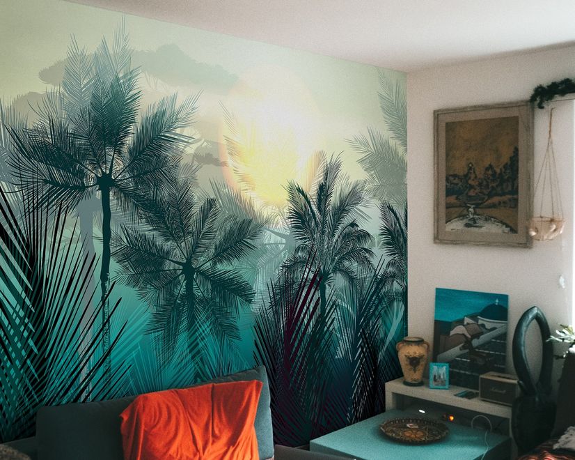 Papier peint palmiers tropicaux lumière soleil