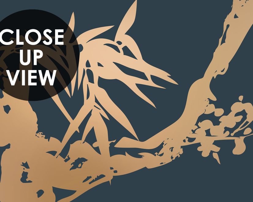 Gold Faux Tree Blossom Branch Silhouette with Birds Wallpaper Mural