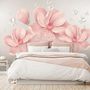 Papier peint panoramique rose Hdrangea floral avec petit papillon