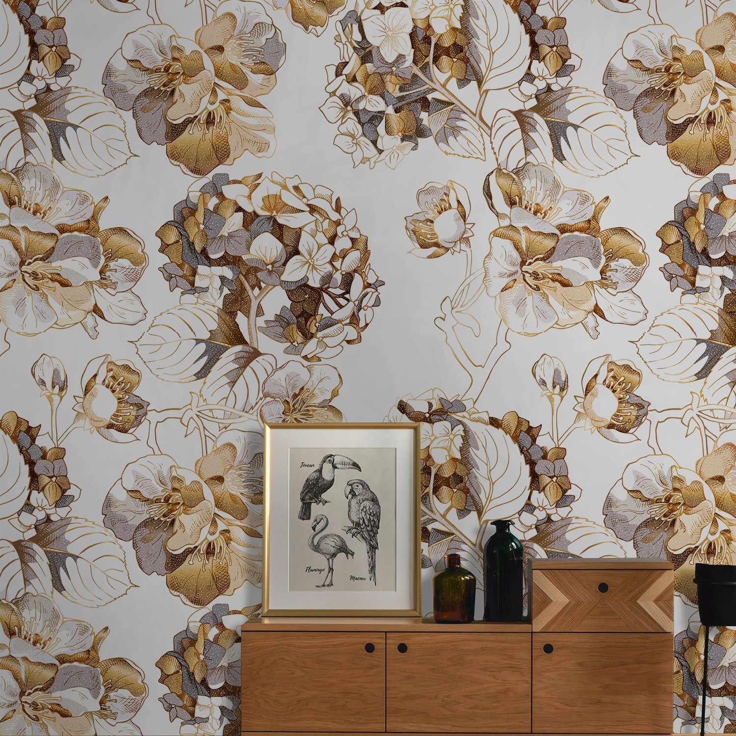 Whitish Floral Wallpaper Mural - Peel and Stick