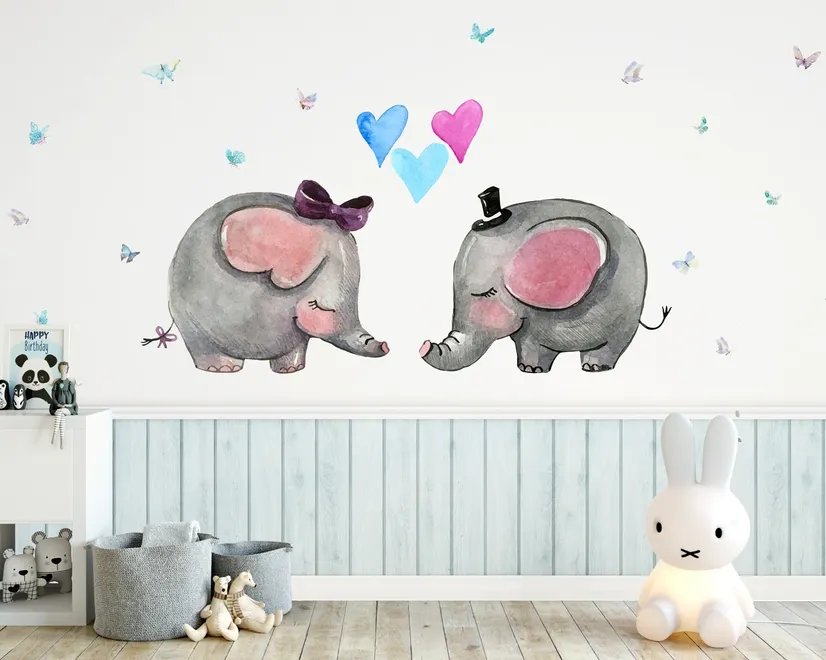 Cartoon Elephant with Little Love Wallpaper Mural