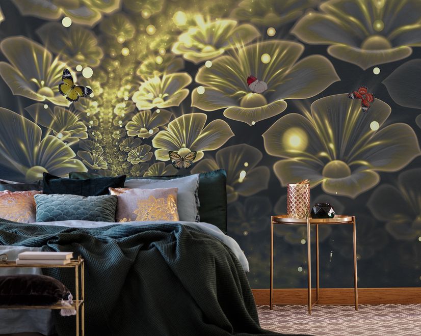 Dark Floral of Yellow Light Wallpaper Mural