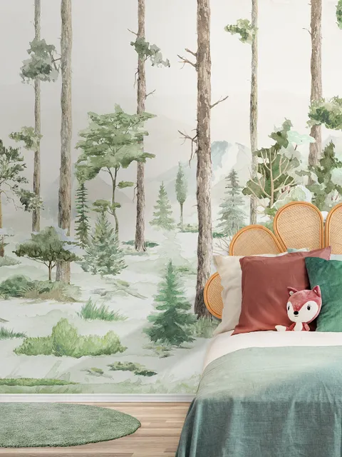 Kids Watercolor Forest Trees Wallpaper Mural
