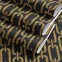 Black wallpaper with gold vertical chain link Art Deco repeat on a textured charcoal ground