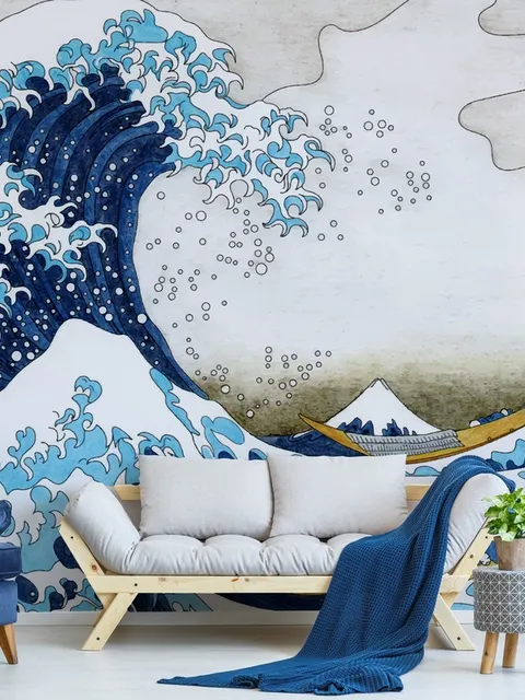 Vintage Wave Drawing Wallpaper Mural