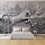 3D Embossed Look Cement Angel Horses Wallpaper Mural