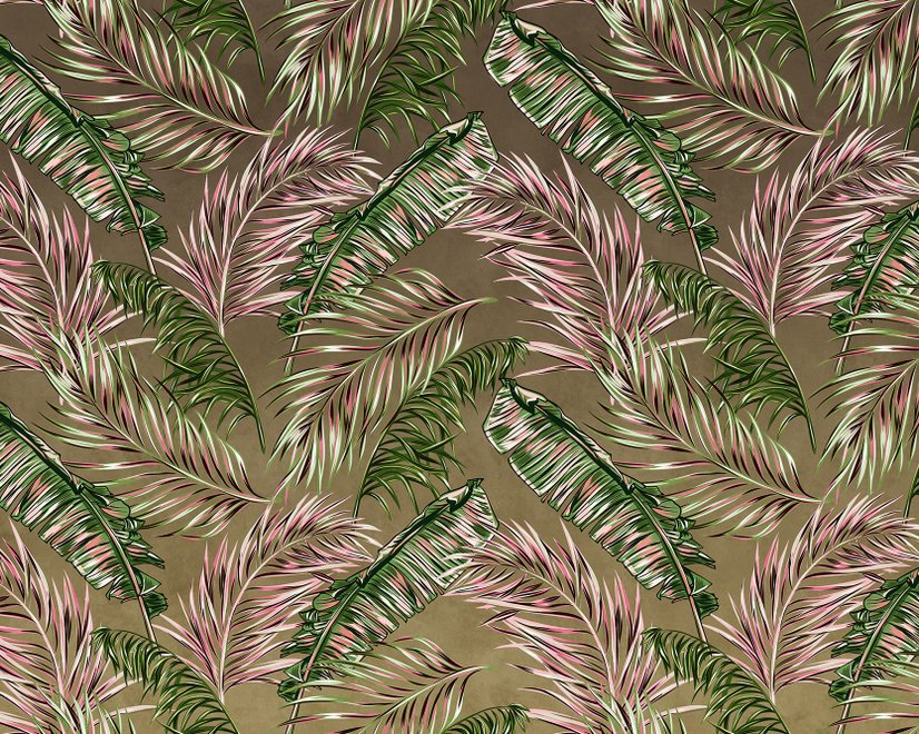 Charcoal Banana and Palm Leaves Wallpaper Mural
