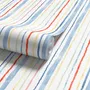 Blue and light blue wallpaper with hand-painted vertical watercolour stripes on a clean white ground