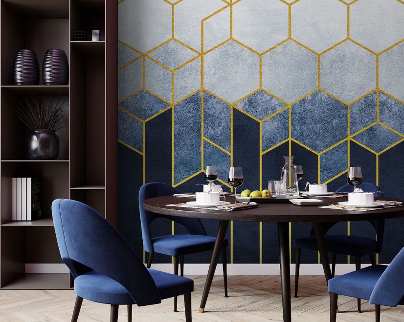 Geometric Dark Blue Honeycomb Wallpaper Mural