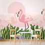 Flamingo with Cactus Wallpaper Mural