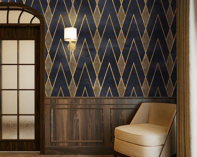 Art Deco Triangle Line on Dark Background Wallpaper Mural