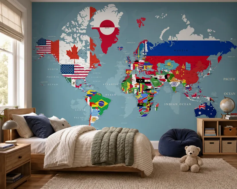 Papier peint drapeaux pays carte monde
