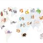 Kids Alphabet World Map with Cartoon Animals Wallpaper Mural