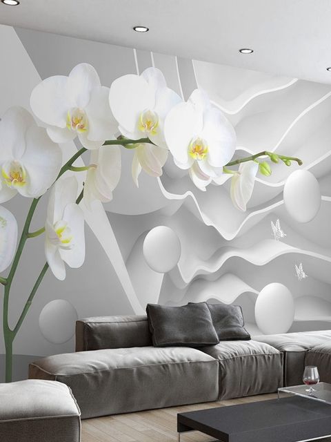 Weiße Orchidee Floral mit Abstraktem Streifen Fototapete