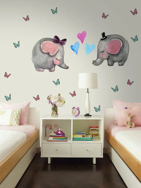 Stickers muraux éléphant mignon petit papillon enfants