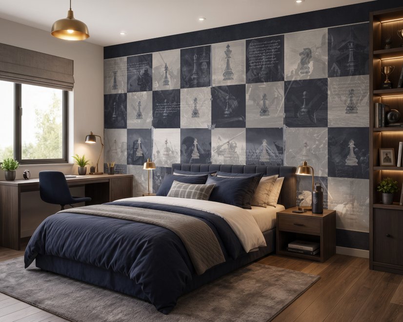 Monochrome Medieval Chessboard Historical Wallpaper Mural