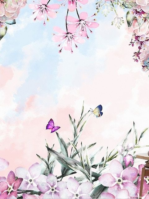Papier peint panoramique aquarelle rose et fleurs de jardin