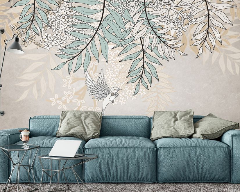 Hanging Soft Leaves Art Wallpaper Mural
