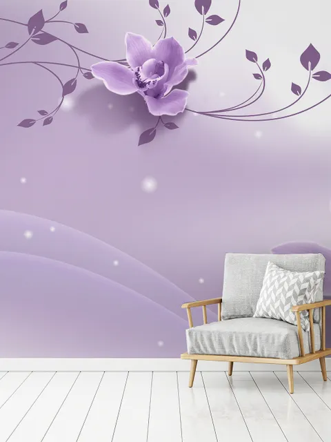 3D Look Purple Flowers Wallpaper Mural