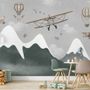 Kids Snowy Mountain with Plane and Balloons Wallpaper Mural