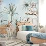 Papier peint panoramique animaux de la jungle avec bananiers et plantes tropicales pour enfants