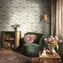 Watercolor fish wallpaper with grey-blue fish, seafoam seaweed, starfish and bubbles on warm cream
