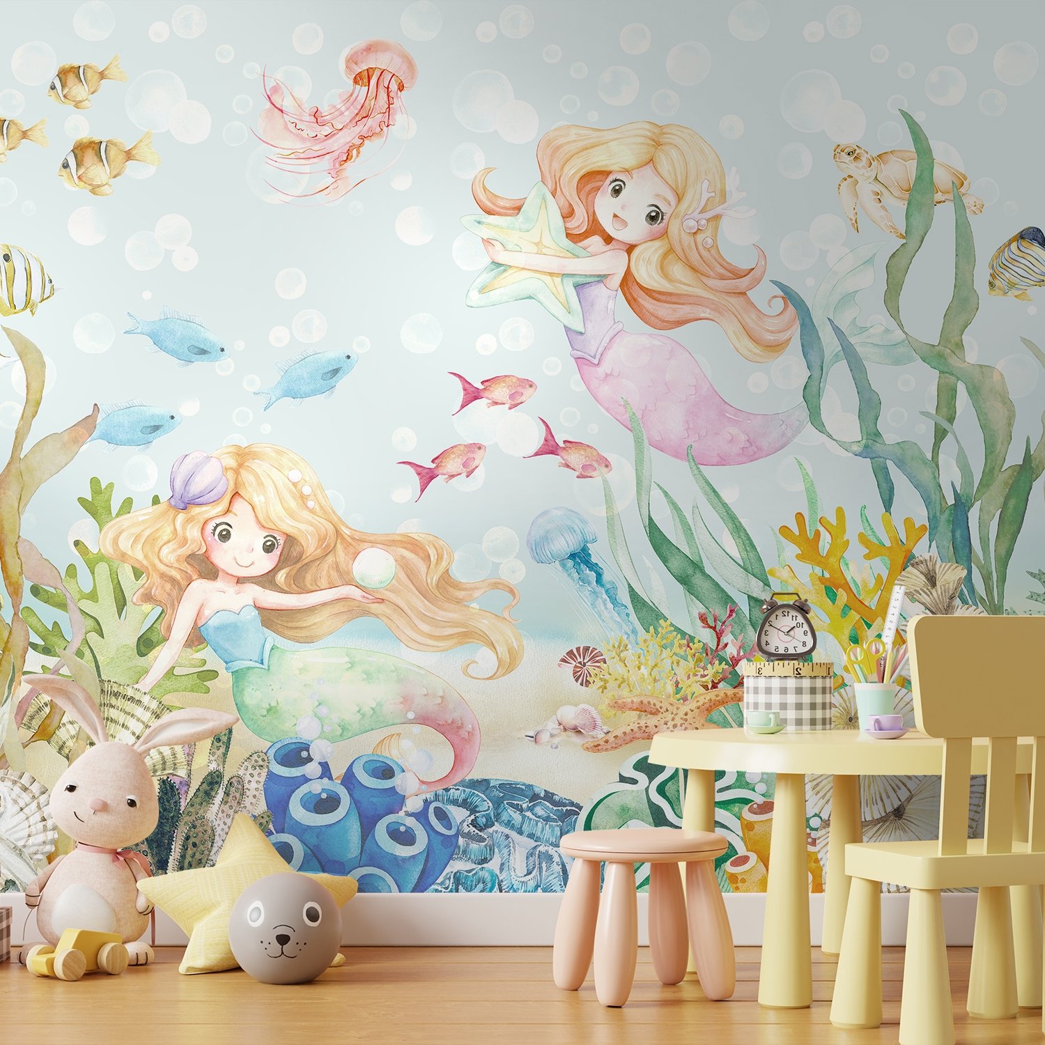 Kids The Little Mermaid in the Underwater Wallpaper Mural - Peel and Stick