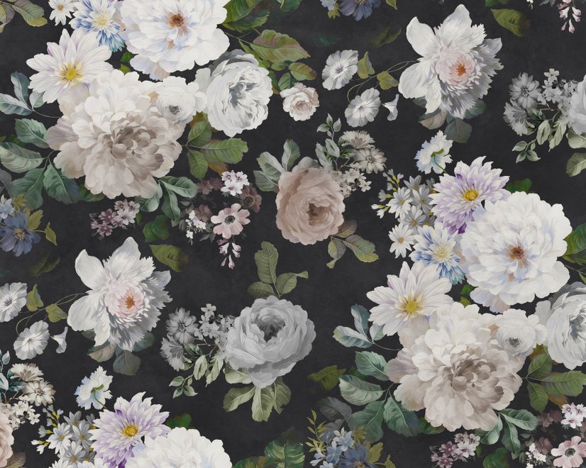 Dunkle Blumen und Weiße Pfingstrosen Fototapete