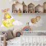 Kids Watercolor Mouse on the Yellow Moon with Little Stars Wall Decal Sticker