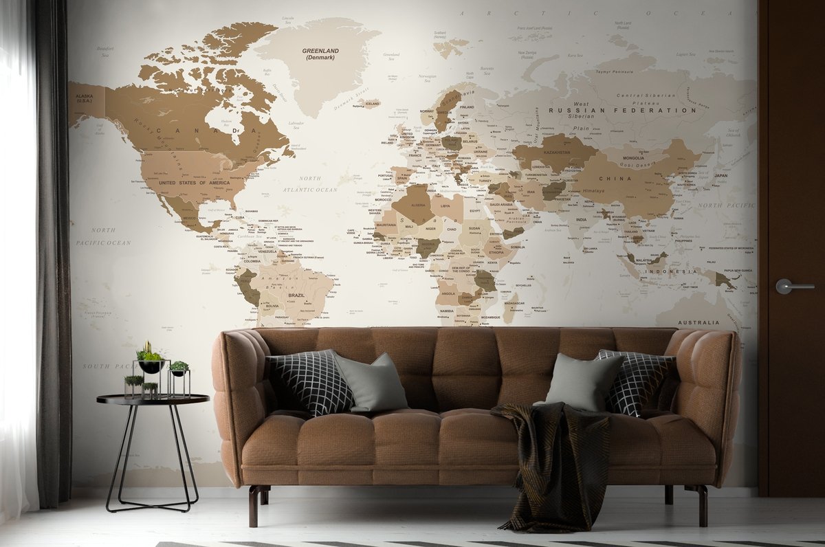 Brown Political Map Wallpaper Mural - Peel and Stick