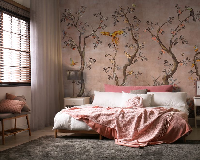 Watercolor Chinoiserie Fruit Trees Wallpaper Mural